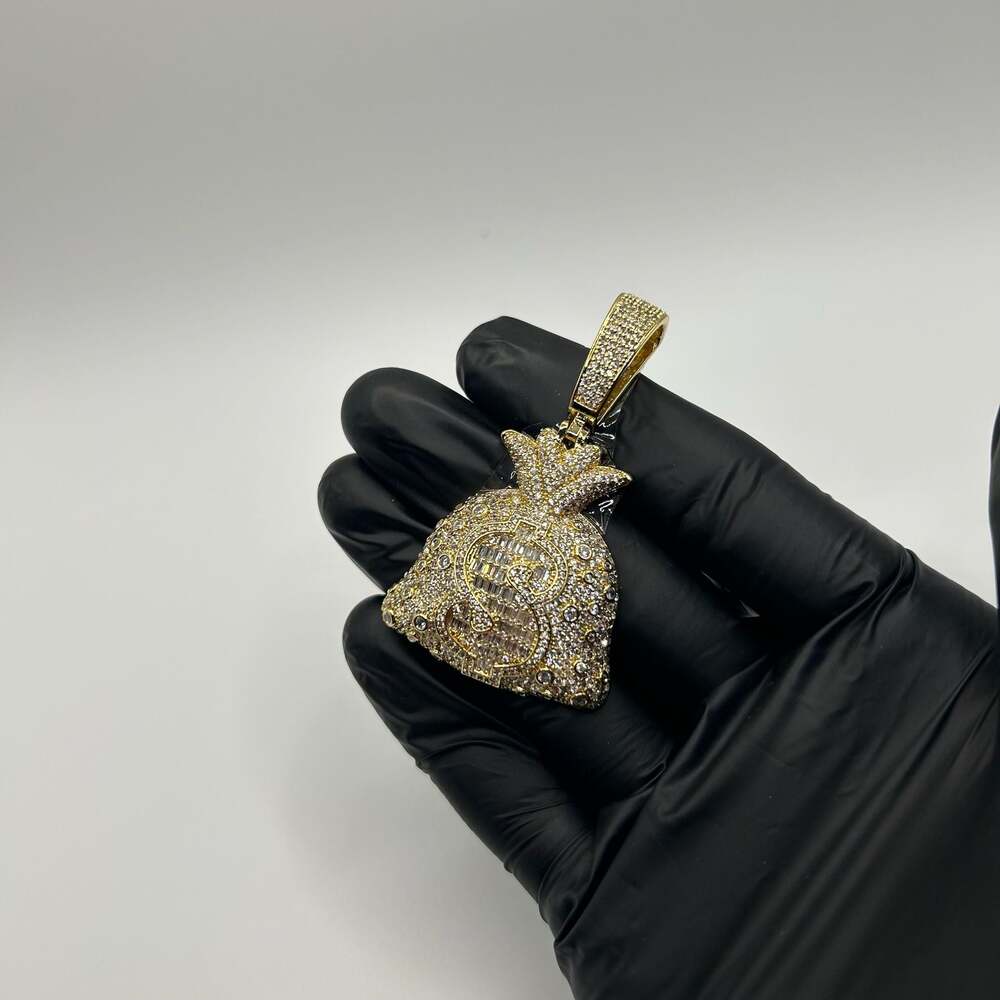 Moissanite Gold Money Bag Pendant Mens Iced Out VVS1 Crazy Shine Waterproof